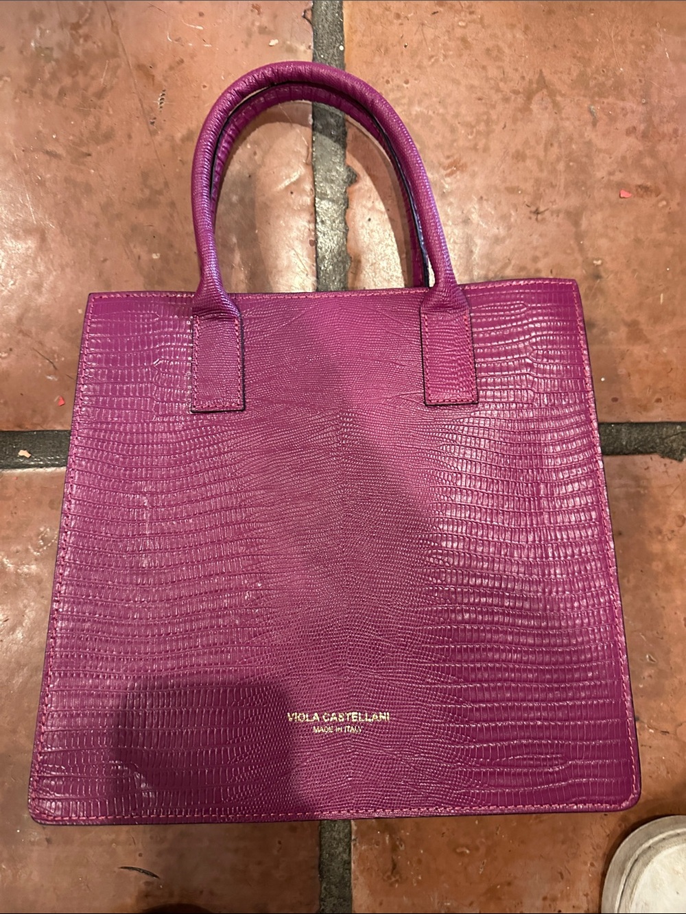 Viola Castellani Purple Croc-Embossed Satchel